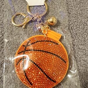 New Keychain Rhinestone Sparkling Orange Basketball With Tassel